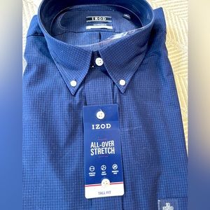 Izod navy blue small checkered button-down shirt